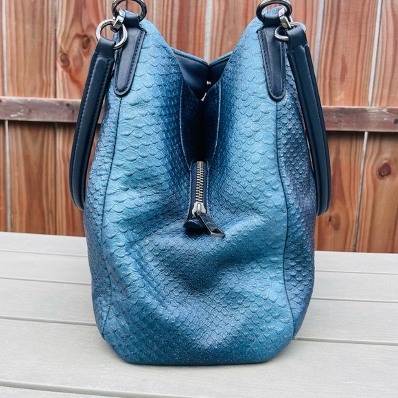 Coach Navy Blue Iridescent Python Embossed Leather Tote F36627 - Picture 7 of 16